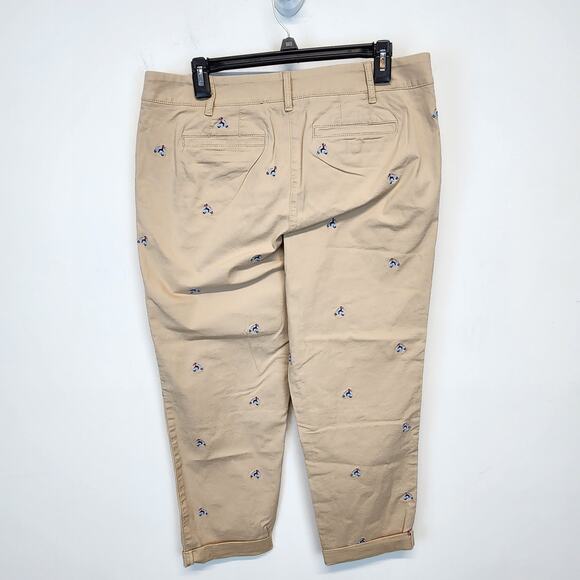 Talbots Relaxed Chino Pants Size 10P Embroidered Vespa Ride Moped Rolled Cuff - Picture 2 of 13